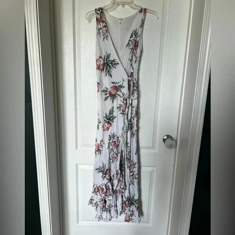 MIAMI : long floral dress maxi white green pink - Picture 1 of 10